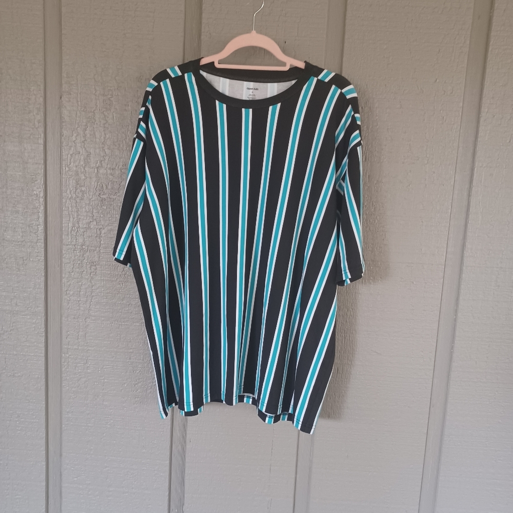 Open Edit Striped T Shirt Size XL Short Sleeve Organic Cotton Blend Men